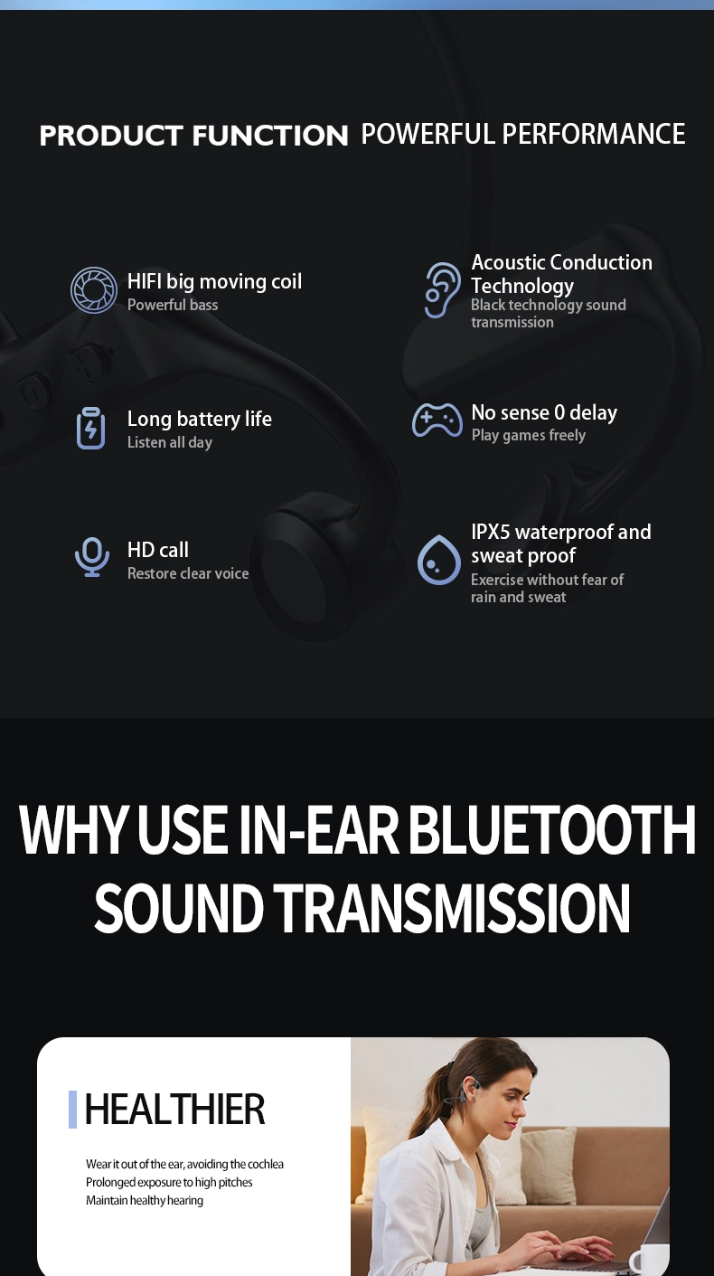 OEM/ODM New Lated Sport Noise Reduction Wireless Bone-Conduction Bluetooth Earphones Open Ear Wireless Earphones