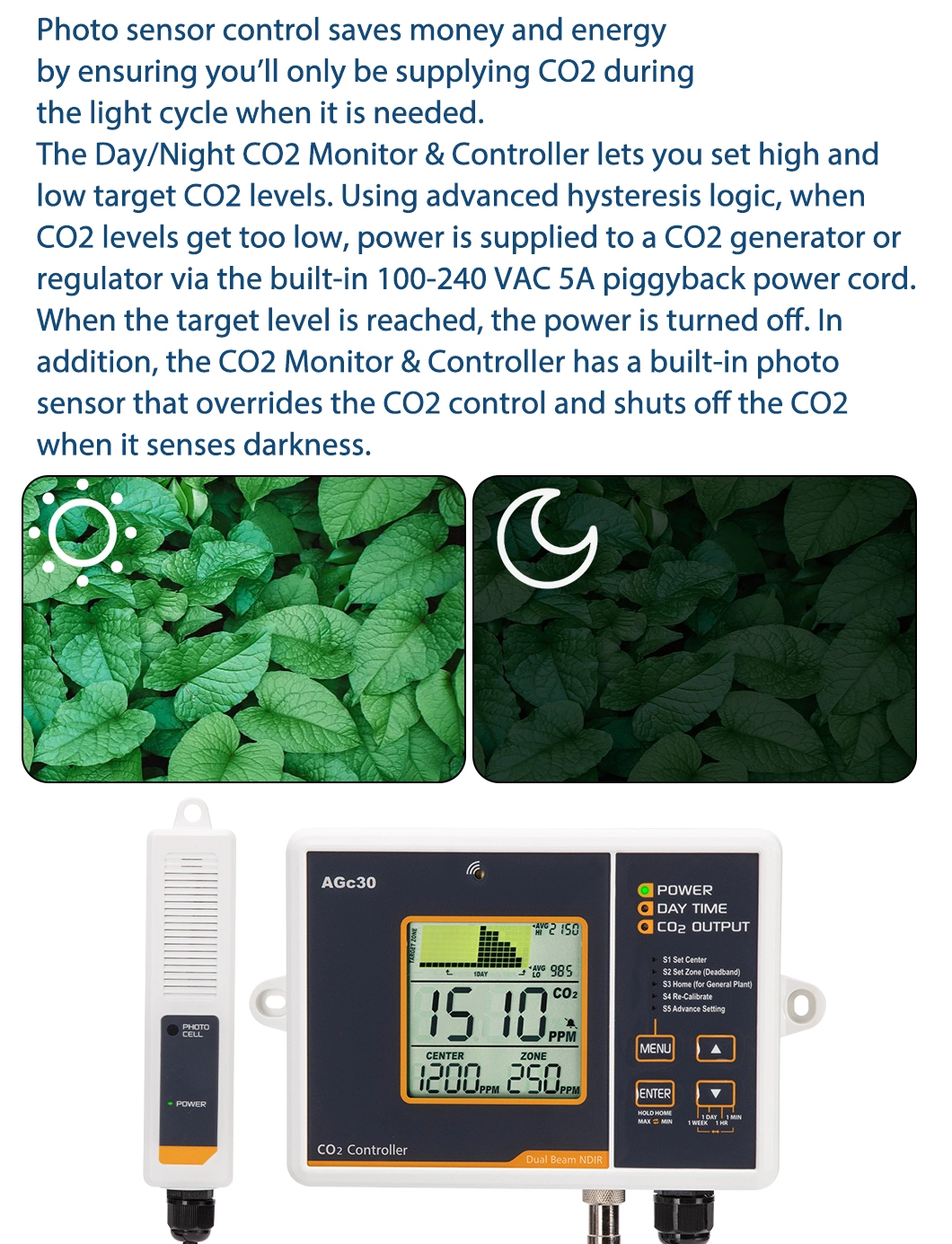 CO2 Controller with Ndir Remote Sensor LCD Display for Grow Room